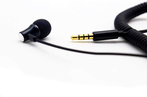 k8 Single Side Earphone in-Ear Stereo to Mono Earbud Headphones,3.5mm Plug Metal Noise Isolating Earplugs with mic,Spring Coil Reinforced Cord