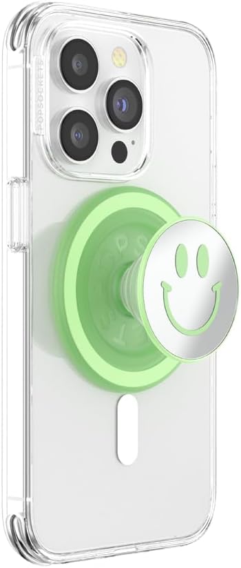 Matcha Dew Happy Reflex PopSockets Phone Grip with Expanding Kickstand, MagSafe Compatible, Wireless Charging Holder.