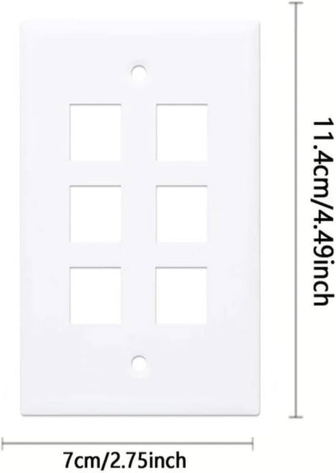 10-Pack 6 Port Keystone Wall Plate, Hexa Gang White Jack Insert for Ethernet, Coax, HDMI WallPlate Cover