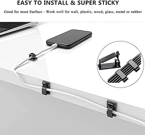 Cord Management Organizer Kit, 4 Cable Sleeve Split with 41 Self Adhesive Clips, 10pcs, 2 Rolls, 100 Ties for Home