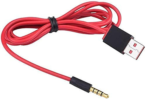 3.5mm Jack to USB Auxiliary Charger Sync Data Transfer Charging Cable Compatible with Beats by Dre Studio Wireless Headphones, Speakers, Tablets, PCs, Sound Box, MP3 Players and More (Red)