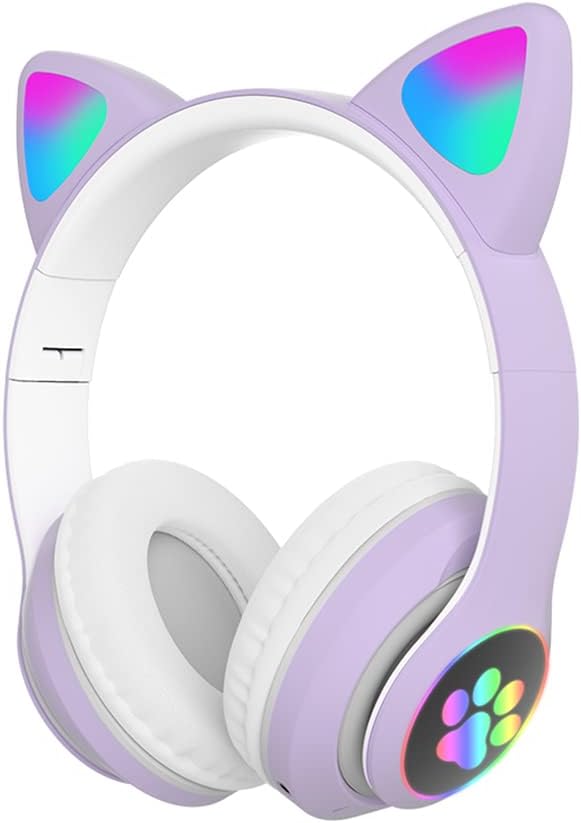 Wireless Over-Ear Headphones with Microphone, Bluetooth Cat Ear Headphones for Kids, Teens, Adults