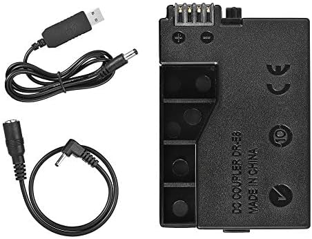 Andoer DR-E8 Dummy Battery with DC Power Bank USB Adapter Cable Replacement for LP-E8 for Canon EOS 550D 600D 650D 700D DSLR Cameras