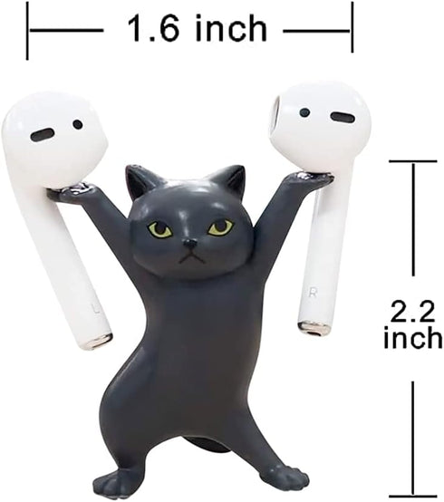 Cute Stuff Home Decor Fun Kitty Decoration, Magnetic Dance Cat AirPod Holder for Apple AirPods 1&2 3 Pro (Black)
