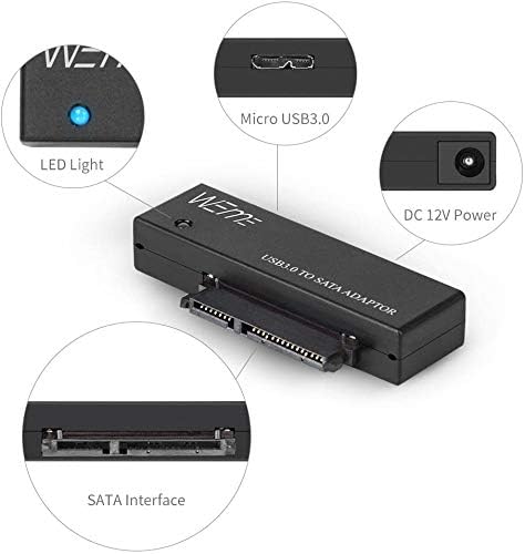 WEme USB 3.0 to SATA Converter Adapter for 2.5 3.5 Inch Hard Drive Disk SSD HDD, Power Adapter Included