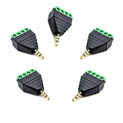 5 Pack 1/8" 3.5mm TRRS Male Jack Terminal Block Connector, Stereo Audio Plug Headphone AUX Adapter