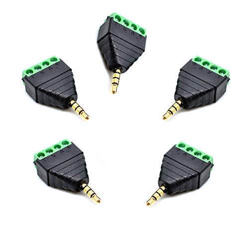 5 Pack 1/8" 3.5mm TRRS Male Jack Terminal Block Connector, Stereo Audio Plug Headphone AUX Adapter