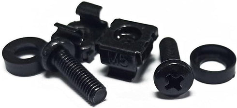 Monoprice M6 16mm (50 Sets) 12/24 x Server Rack Mount Cage Nuts, Screws and Washers Zinc Plated, Black, for Cabinet