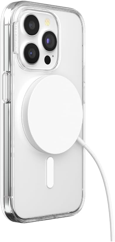 PopSockets iPhone 15 Case - Clear 15 Pro, Round Phone Grip, Compatible with MagSafe, Wireless Charging