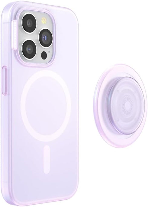 PopSockets iPhone 15 Pro Case with Round Phone Grip, Compatible with MagSafe, Opalescent Clear