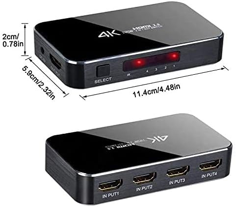 HDMI Switch 4X1, 4K Ultra HD HDMI Switcher, Support HDMI 2.0, 3D, 1080P, 4Kx2k@60Hz (IR Remote Control)