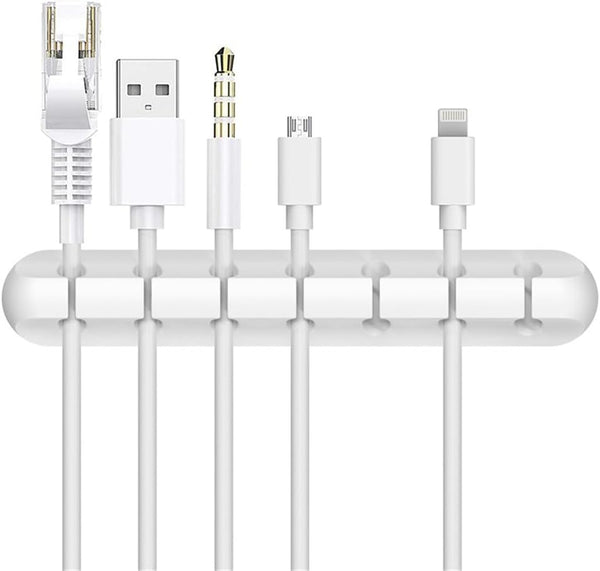 White Cable Clips for Cord Organizer, USB Cable Management, 2 Packs Holder for Desk, Car, Home, Office (7 Slots)