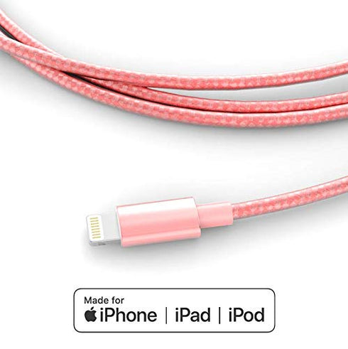 MFi-Certified 6FT Lightning Cable Charger for iPhone Xs MAX, XR, 8, 7, 6s, and more - Rose Color