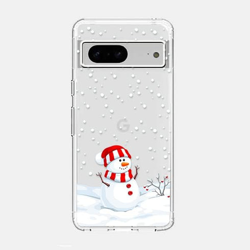 Blingy's Cute Winter Snowman Style Case for Google Pixel 7 Pro, Holiday Christmas Design Transparent Soft TPU (Snowman)