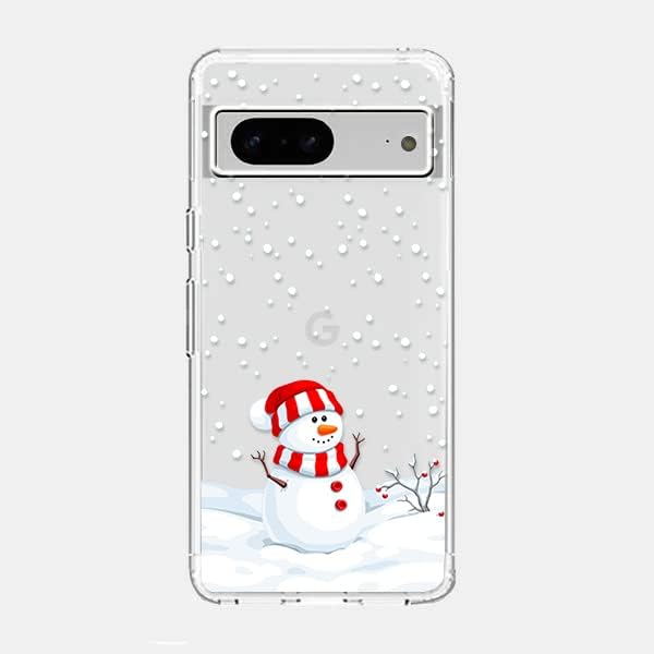 Blingy's Cute Winter Snowman Style Case for Google Pixel 7 Pro, Holiday Christmas Design Transparent Soft TPU (Snowman)