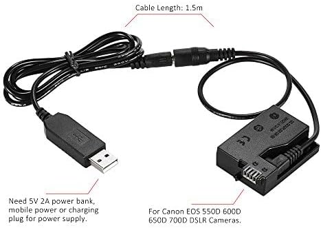 Andoer DR-E8 Dummy Battery - DC Power Bank USB Adapter Cable Replacement for Canon EOS DSLR Cameras