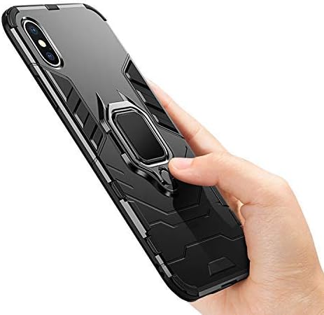 Urspasol for OnePlus 7T Case - Tempered Glass Screen Protector, Heavy Duty Armor Bumper Cover with Ring Holder (Black)
