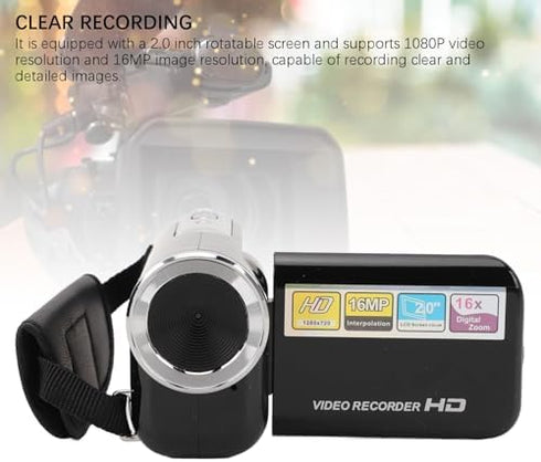 Yunseity D22 16MP 1080P 16X 2.0in 1/4 Video Camera Camcorder, FHD Digital Zoom, Rotatable Screen, Anti Shake Digital