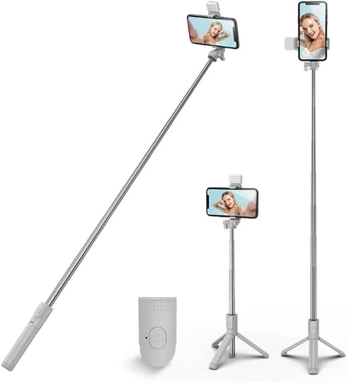PINHEN Selfie Stick Tripod with Light, Extendable 360 Rotation Tripod Stand with Detachable