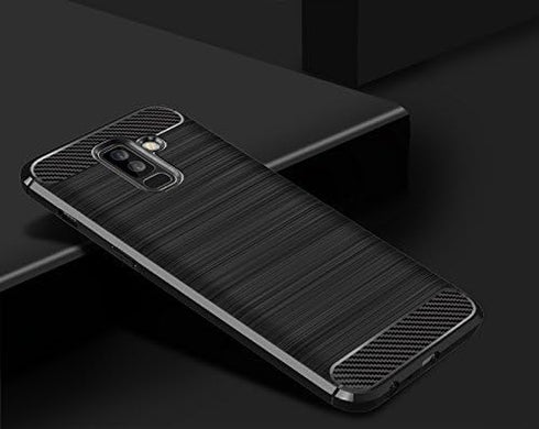 Case for Samsung Galaxy A6 Plus 2018, Carbon Fiber Shock Absorption Slim Case (Black)