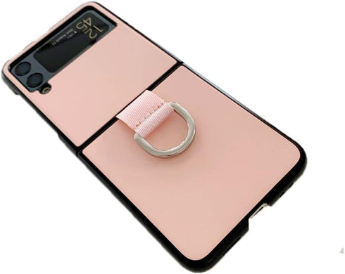 Lunivop Ultra Slim Case for Samsung Galaxy Z Flip 3 5G, Hard Plastic PU Leather Shockproof Cover with Metal Ring - Pink