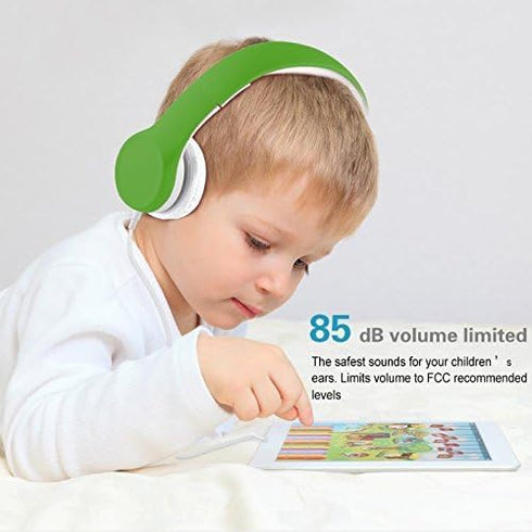 Kids Headphones with Mic & Volume Limiting, Two Audio Ports for Sharing, for Toddlers Boys Girls (Green)
