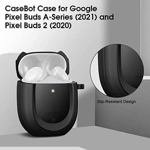 CaseBot Case Cover for Pixel Buds A-Series 2021 and Pixel Buds 2 (2020), Rugged Shield Protective Skin, Black