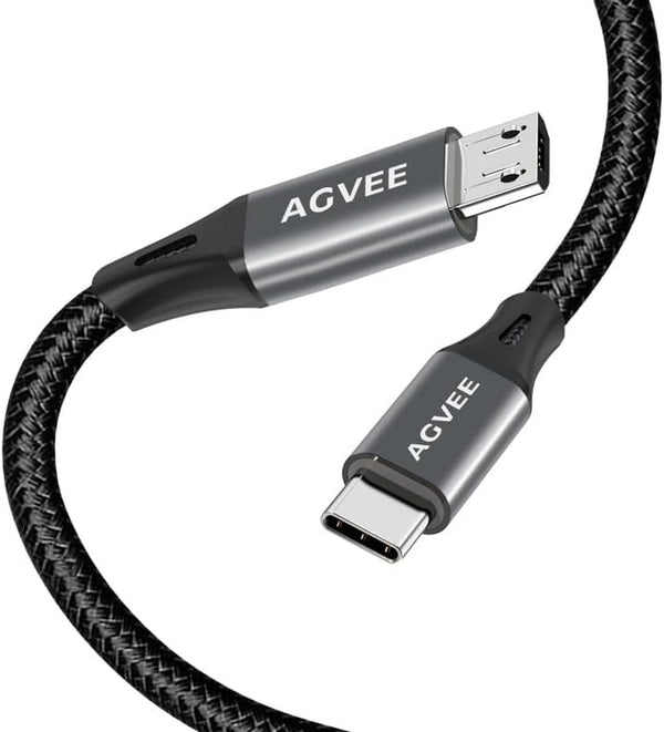AGVEE 2 Pack 10ft USB-C OTG to Micro USB Cable, Braided Charger Data Sync Cord for Samsung Galaxy S7/S6, J7, J3, LG,