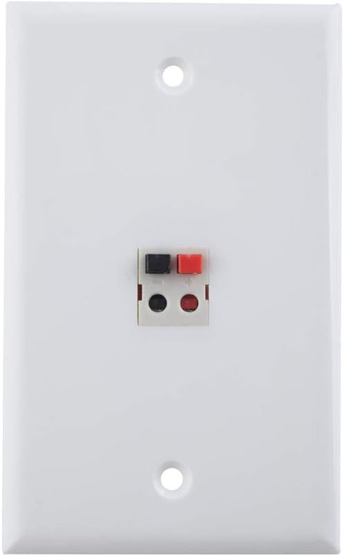 1 Port Speaker Jack Module Keystone Single Gang Wall Plate for Home Theater - White (1-Port)