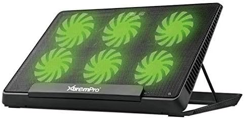 Portable Metal Mesh Laptop Cooler Pad, 6 Quiet Fans, 5 Adjustable Heights, Up to 17" Notebook, Black
