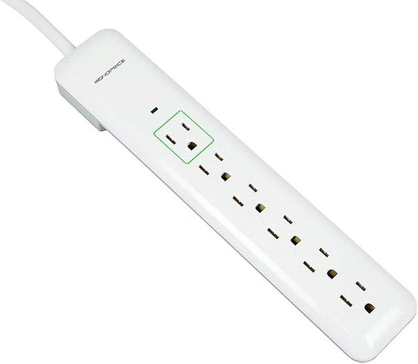 Monoprice 109198 White 6 Outlet Slim Surge Protector Power Strip - 3ft Cord | UL Rated 540 Joules
