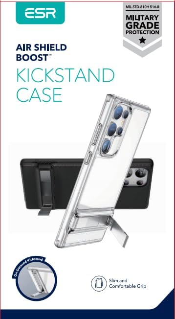 ESR Galaxy S23 Ultra Case - Slim, Military-Grade Protection, 3 Stand Modes, Boost Kickstand, Black Cover.