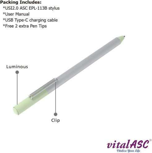 USI 2.0 Stylus Pen with 4096 Levels Pressure, Rechargeable, Palm Rejection, USB-C Charge, Compatible with Lenovo, HP,
