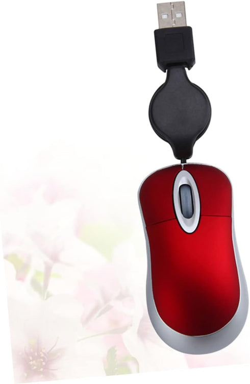 UKCOCO Mini USB Wired Mouse, Retractable Cable Optical Compact Travel Mute Mice for PC Desktop Notebook (Red)