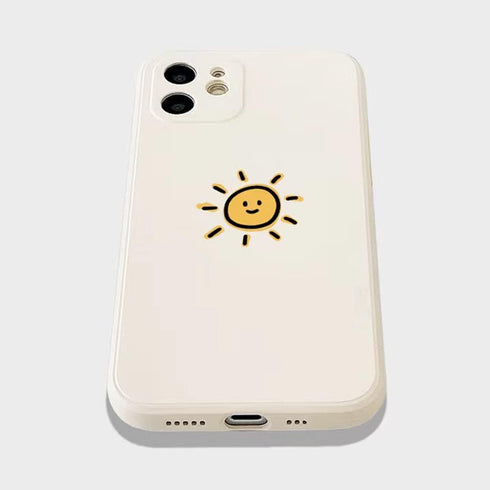 Casechics iPhone 13 Case - Cute Cartoon Sun Moon Design, Soft Shockproof Silicone, Camera Lens Protection (Whitesun)