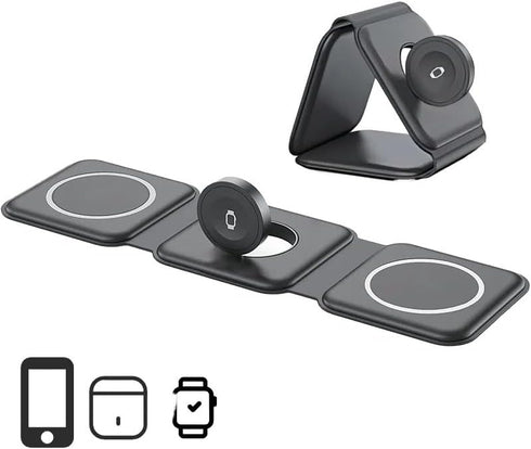 3 in 1 Wireless Charger for iPhone, Foldable Magnetic Mag-Safe Travel Charging Pad for iPhone 15 14 13 12 Pro Max