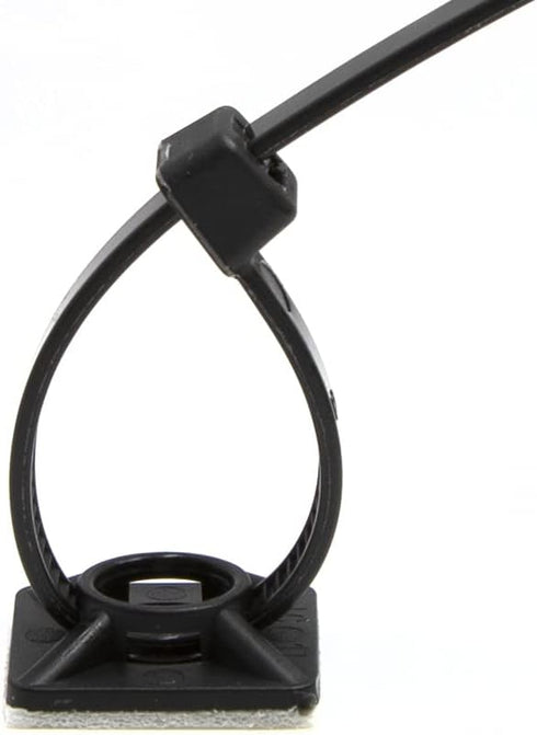 Maxxima 0.75 Inch Zip Tie Mounts - Black, 200 Pack, Cord Management Desk Cable Organizer with 3M Tape