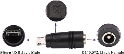 USB to DC Power Adapter, Micro Male to DC 5.5x2.1mm Female Connector for Laptop PC Charging