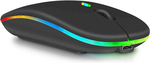 Rechargeable Bluetooth Keyboard and Mouse Combo Ultra Slim for Samsung Smart TV and All Bluetooth Enabled Android/PC-Black Keyboard with RGB LED Onyx Black Mouse