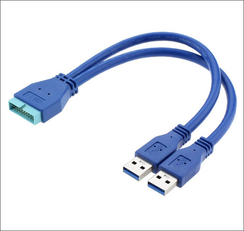 JSER Dual Port USB 3.0 A Male to 20 Pin Male Motherboard Extension Cable Adapter, 5Gbps