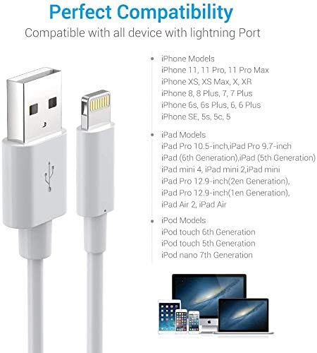 MFi Certified Lightning Cable 3-Pack - 3FT iPhone Charger for iPhone 14, 13, 12, SE, 11, Xs Max, iPad Pro - White