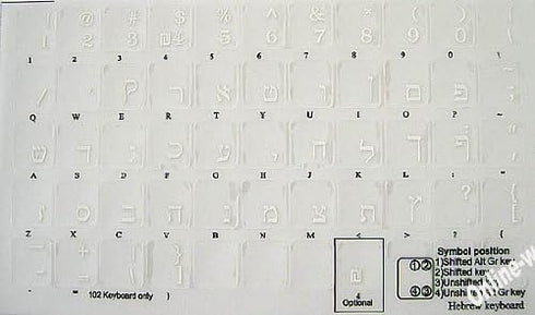 Hebrew Keyboard Stickers Transparent Background White Letters for PC Computer Laptop Keyboards by Online-Welcome