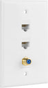 Ethernet Coax Wall Plate, 2 Port Cat 6 RJ45 Keystone and 1 Port TV Coax F Type Keystone Wall Plate
