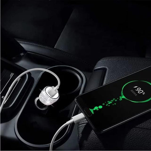 Dual USB Car Charger Bling Bling Handmade Rhinestones, Fast Charging Car Decor for iPhone, iPad Pro/Air, Samsung Galaxy