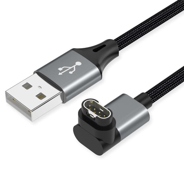 AGVEE 2 Pack 3.3ft Angled 90 Degree Braided Charger Cable for Garmin Watch, Fenix, Vivoactive, Instinct, Dark Gray
