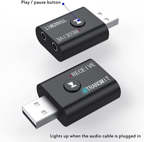 Bluetooth 5.0 2 in 1 Transmitter Receiver Converter, Car Wireless Audio Adapter USB 3.5mm Aux for TV, Home Stereo