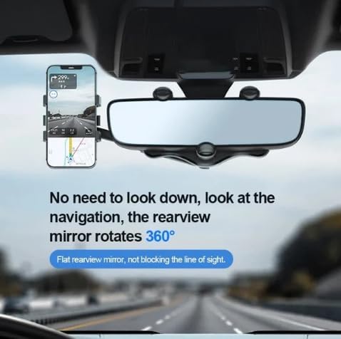 Satismoon Car Phone Holder, Multifunctional 360° Rotatable Rearview Mirror Phone Holder for Most Phones