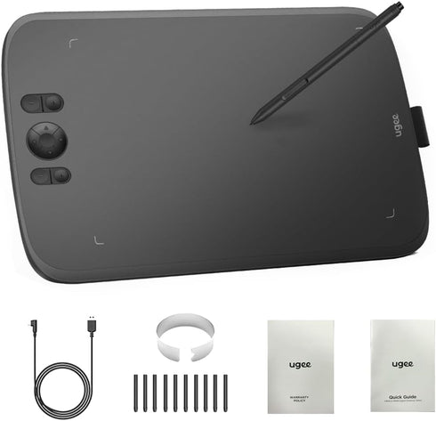 UGEE M808 Graphics Drawing Tablet, 10x6.25 inch Ultra Thin with 8 Shortcut Keys, Battery-Free Stylus for Digital Drawing