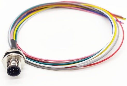 M12 8Pin Male Connector Cable, Waterproof A Coded Straight Back Mount Unshielded Electrical Cable (0.5 Meter)