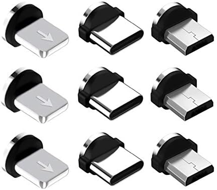 9 Pack Magnetic Phone Cable Adapter Connector Tips for iPhone, Huawei, Samsung, Android Mobile Phone